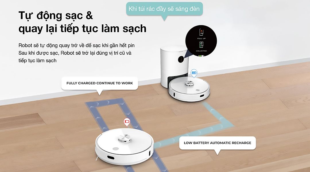 Robot hút bụi lau nhà Xiaomi iMilab V1 Tự động đổ rác Bản Quốc Tế