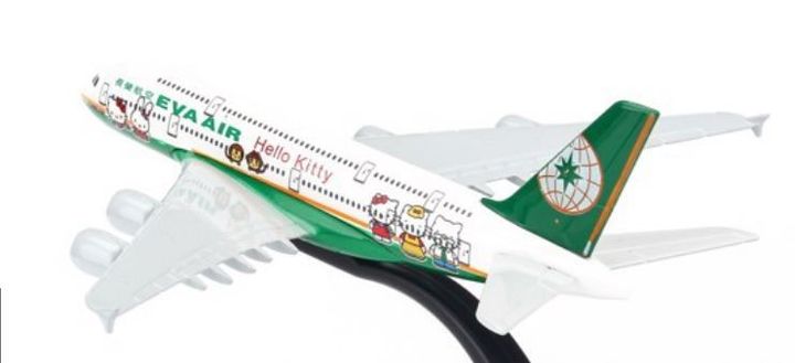 Mô hình máy bay Eva Air Hello Kitty Green Airbus A380 16cm Everfly