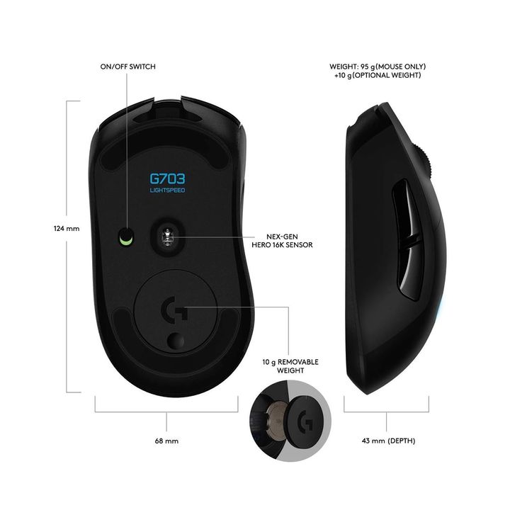 Chuột không dây Logitech G703 Hero Lightspeed