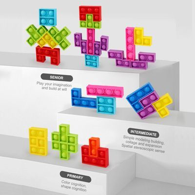 Đồ chơi pop it nhấn bong bóng xếp hình game Tetris silicone 27 chi tiết