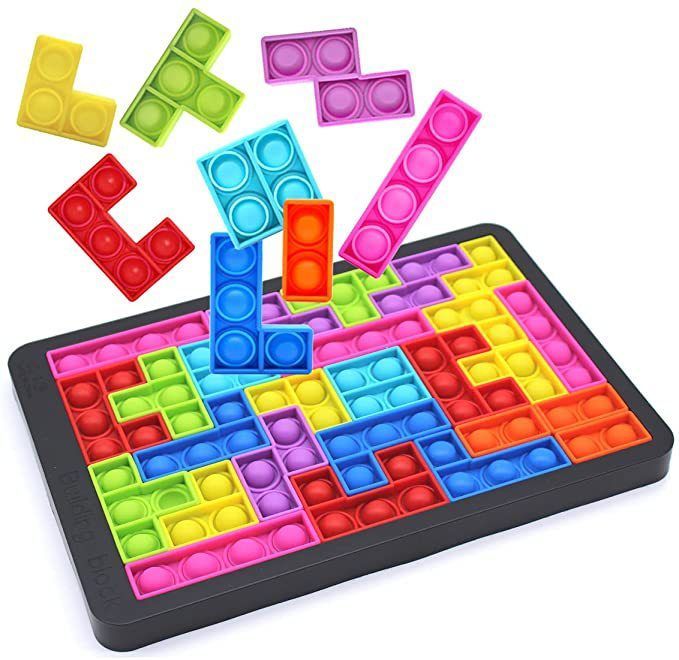 Đồ chơi pop it nhấn bong bóng xếp hình game Tetris silicone 27 chi tiết