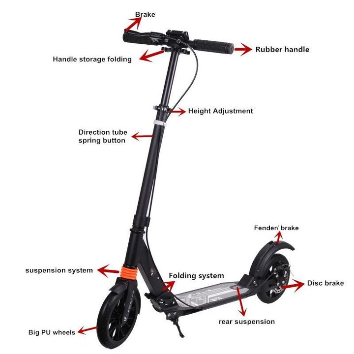 Xe trượt scooter 2 bánh thể thao có thắng đĩa và giảm sóc