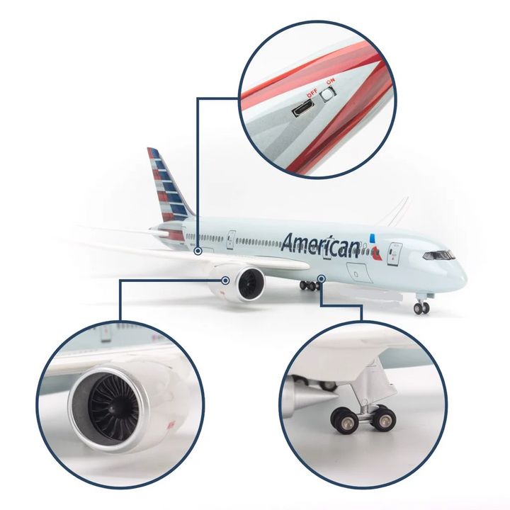 Mô hình máy bay American Airlines Boeing B787 47cm lắp ráp có đèn