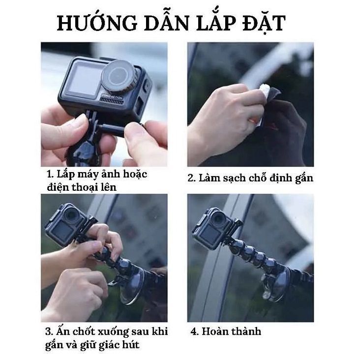 Giá đỡ điện thoại/ camera hành trình GoPro hít kính, Taplo trên ô tô 7 khấc 21 cm