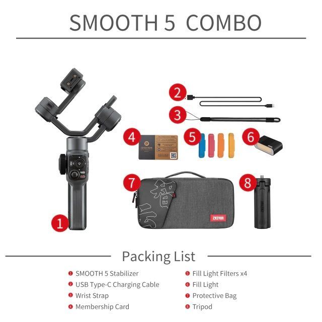 Gimbal chống rung điện thoại Zhiyun Smooth 5 - Bản Combo