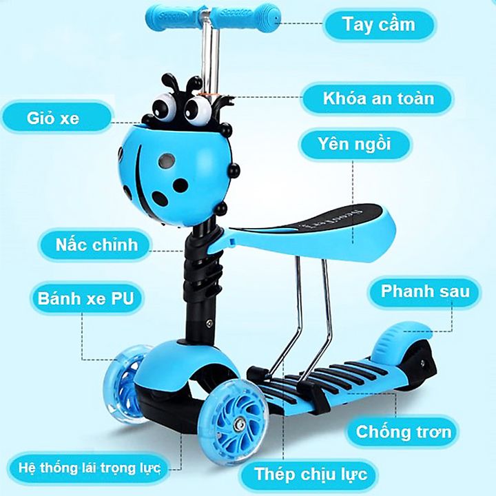 Xe trượt Scooter 3 in 1 Kèm giỏ cho bé Chính Hãng