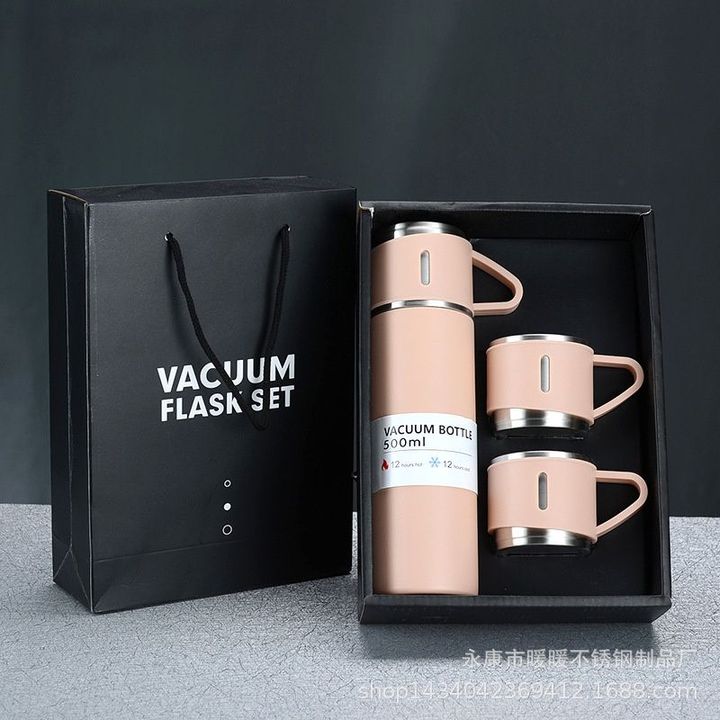 Set Bình Giữ Nhiệt + 2 Ly Cách Nhiệt Vacuum Flask 500ml Inox Cao Cấp