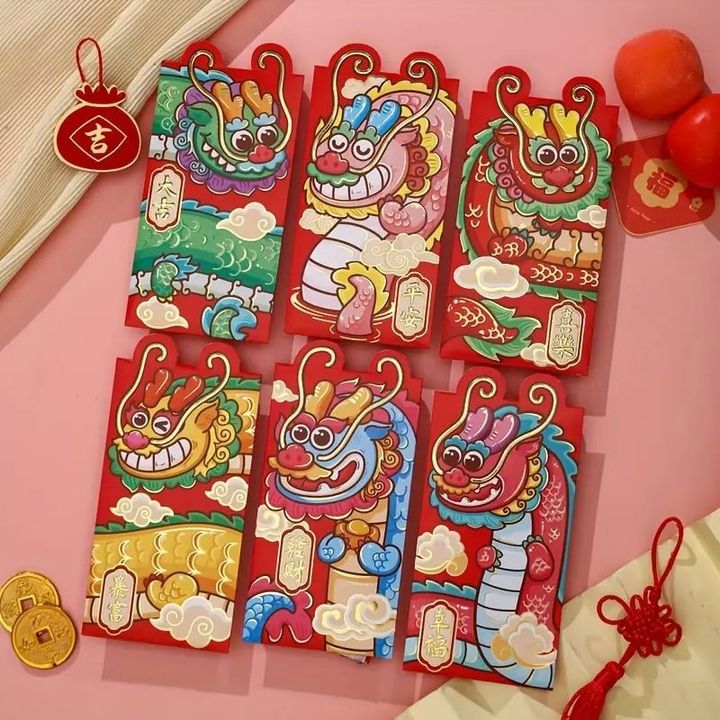 Set 6 bao lì xì năm con rồng 2024 chibi dễ thương nhiều hình(dọc) 21-40